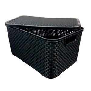 Caixa Cesta Organizadora Pequena 15 Litros Empilhável com Tampa Preto