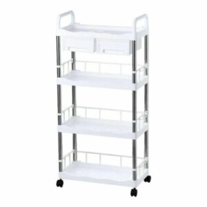 Carrinho Organizador Móvel de 4 Níveis com Rodinhas Rodízios Multiuso Prateleira Branca