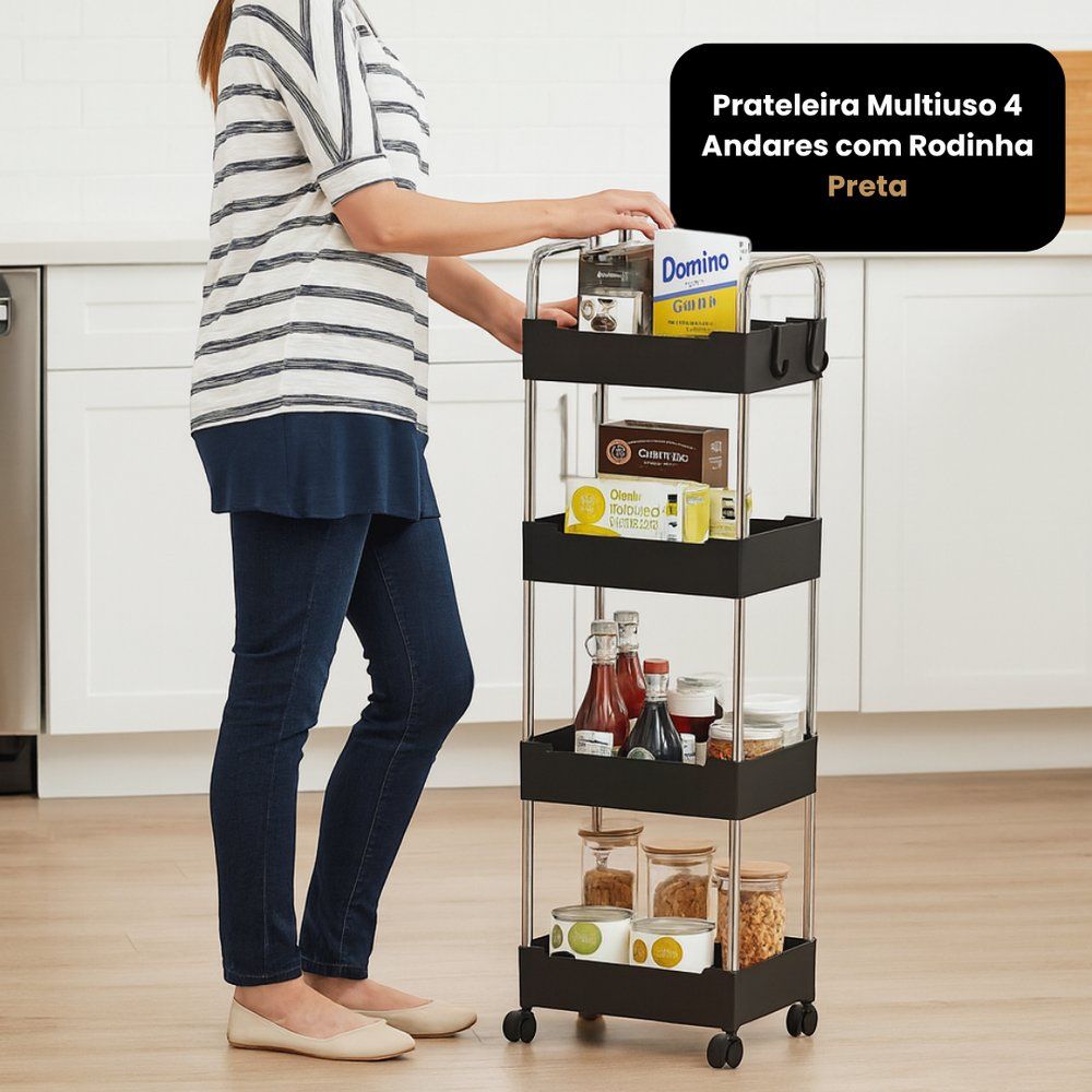 Prateleira Carrinho Auxiliar Organizador de Objetos 4 Andares com Rodinhas Multiuso - Imagem 2