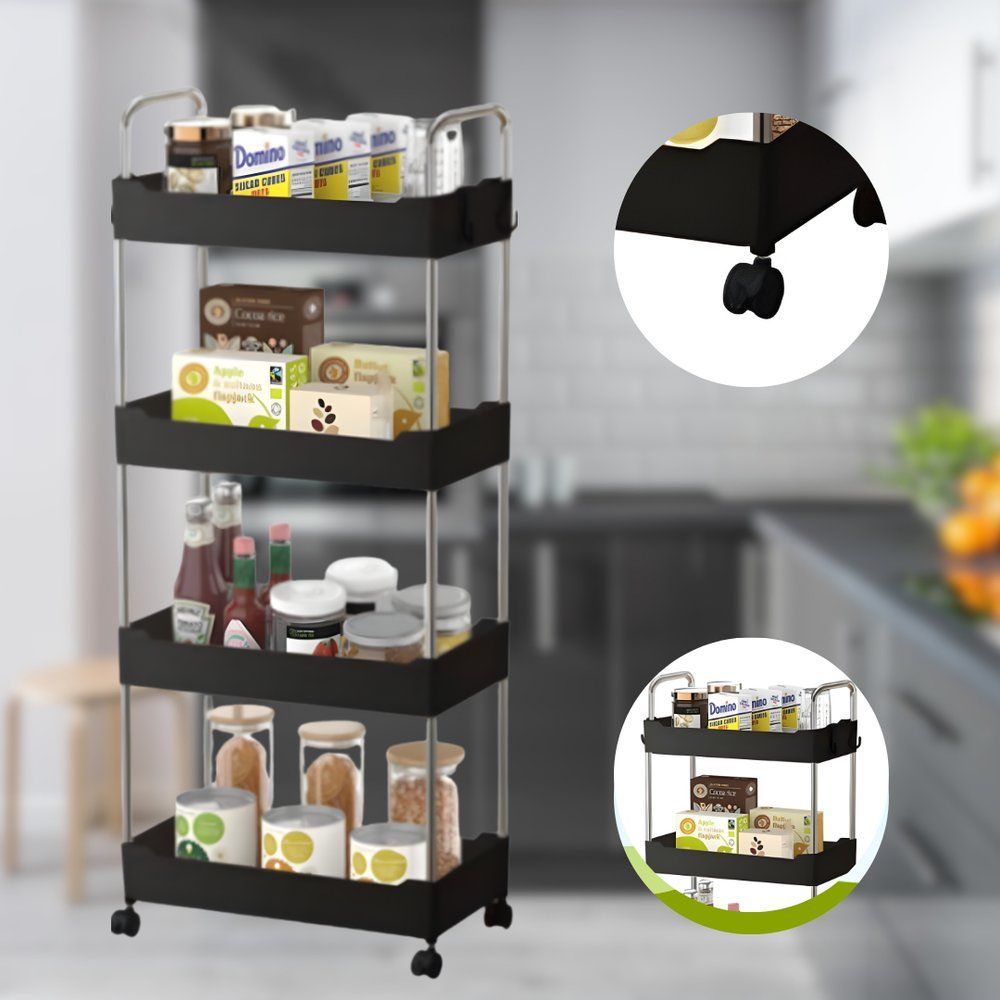 Prateleira Carrinho Auxiliar Organizador de Objetos 4 Andares com Rodinhas Multiuso - Imagem 3