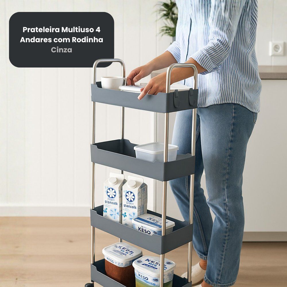 Prateleira Carrinho Auxiliar Organizador de Objetos 4 Andares com Rodinhas Multiuso - Imagem 6