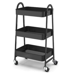 Prateleira Carrinho Organizador de Metal Multiuso Preta 3 Andares com Rodinhas
