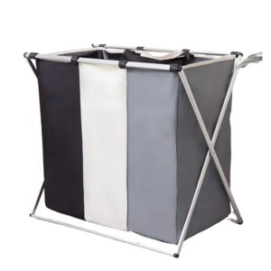 Cesto de Roupa Suja Dobrável 3 Compartimentos Organizador Grande Moderno