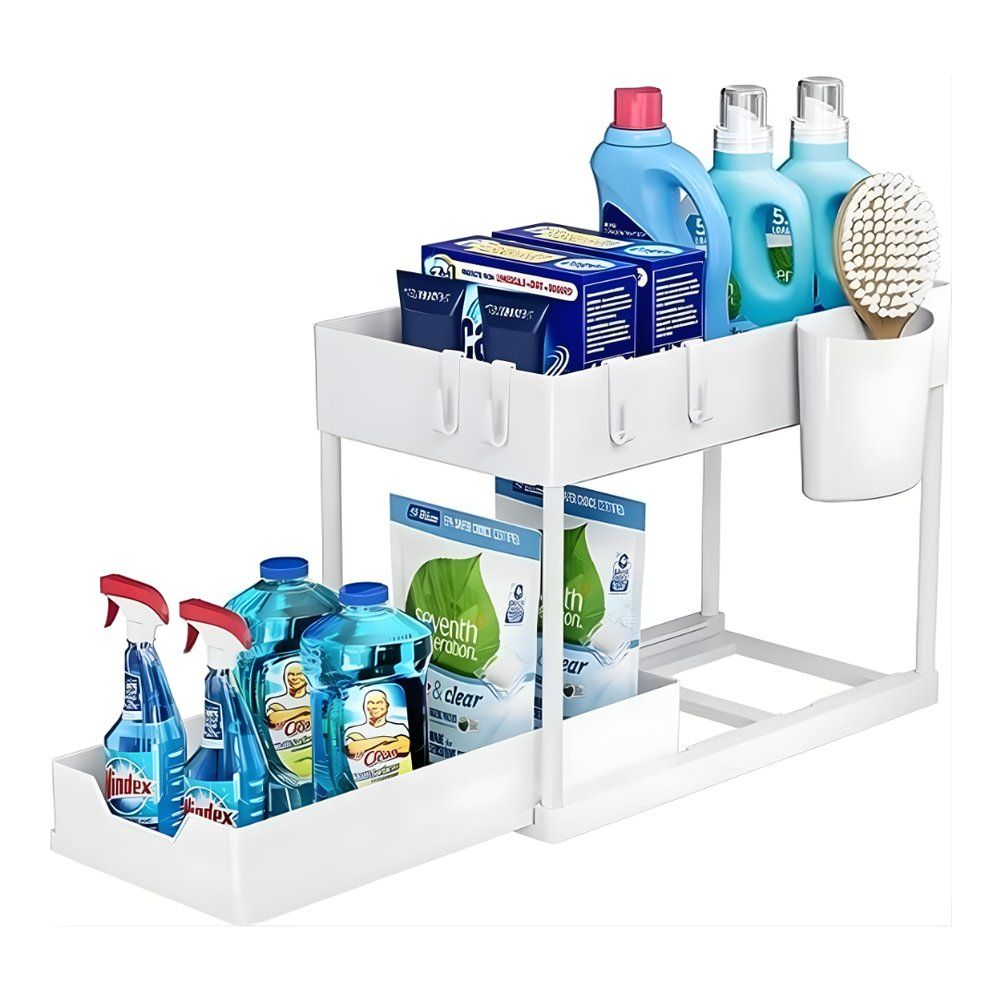 Organizador Prateleira Multiuso 2 Andares com Bandeja Corrediça para Banheiro Cozinha Sala