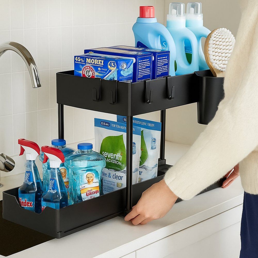 Organizador Multiuso 2 Níveis com Bandeja Corrediça - Preta - Imagem 2