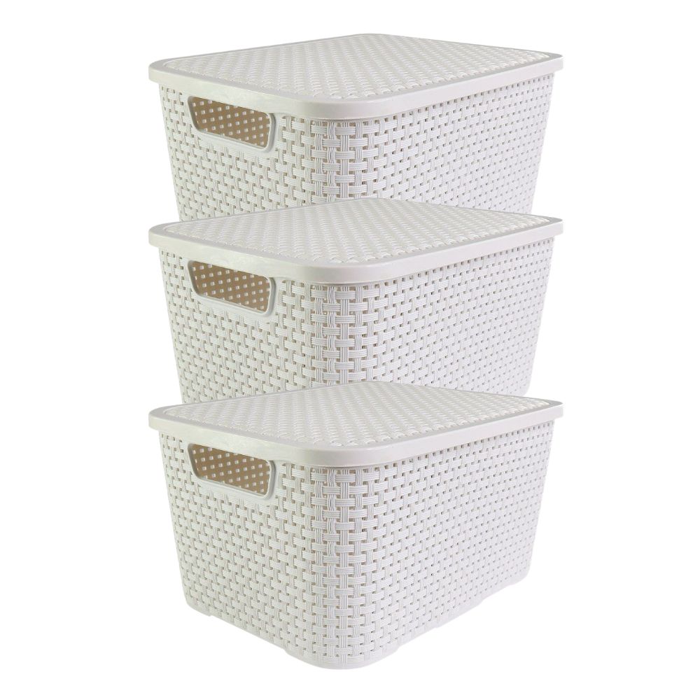 Kit 3 Caixa Organizadora 15 Litros Média com Tampa Empilhavel Branca - Imagem 5