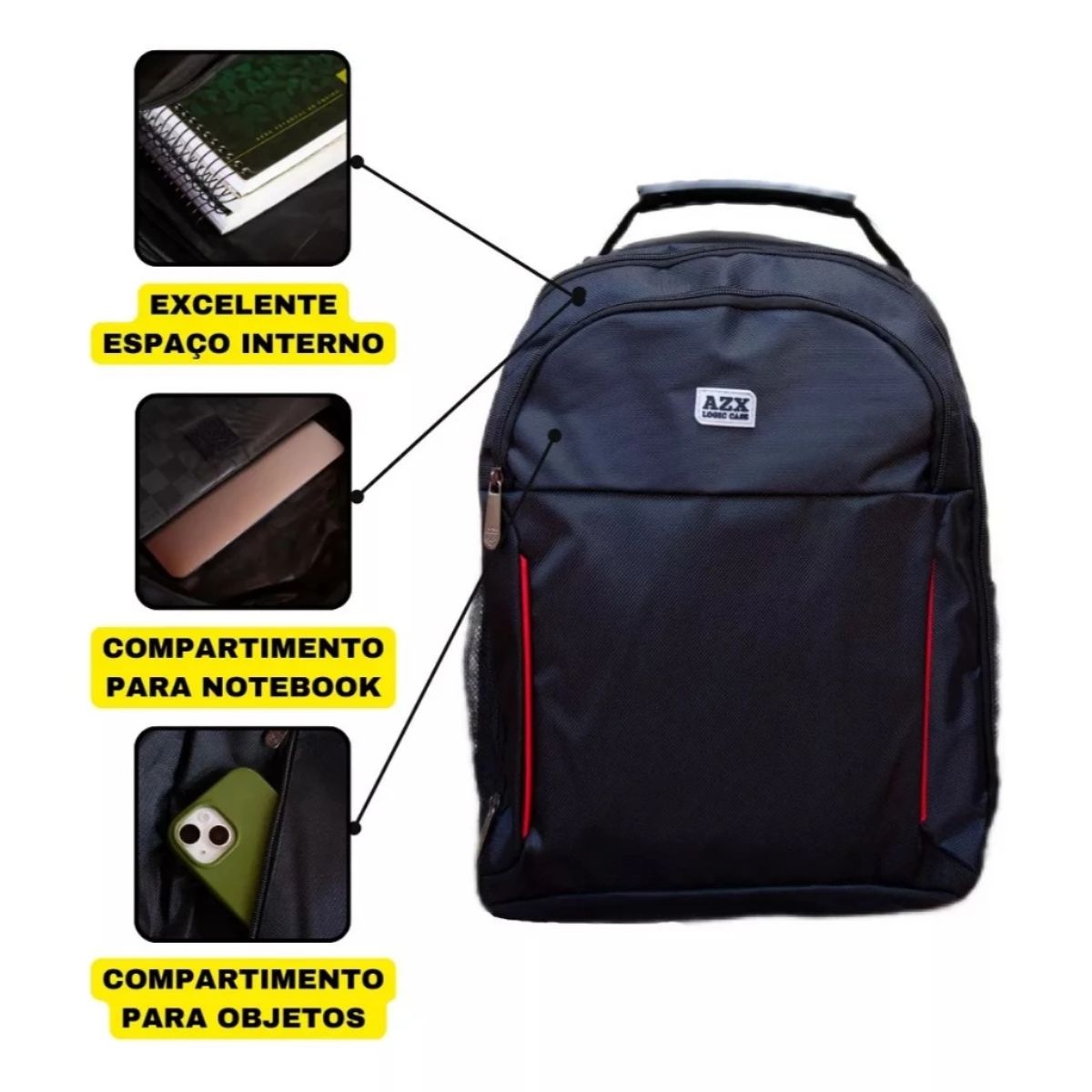 Mochila Executiva Unissex para Notebook até 15.6" Reforçada Escola Faculdade Trabalho Viagem - Imagem 5