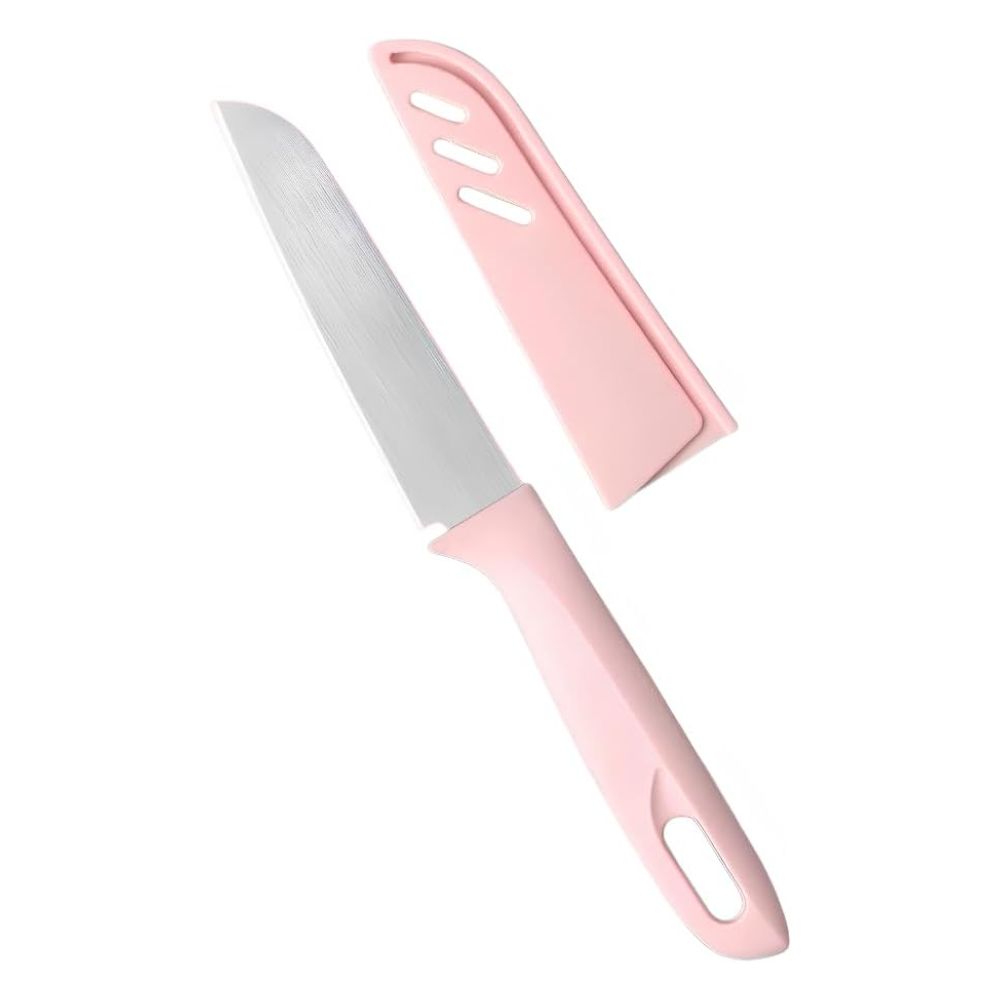 Kit Jogo De Utensílios De Cozinha 4 Peças Faca Tábua Tesoura E Descascador Aço Inox Rosa - Imagem 3