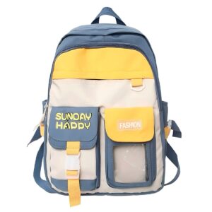 Mochila Bolsa Feminina Costas Casual para Notebook até 17" Escolar Trabalho Viagem Amarelo com Azul