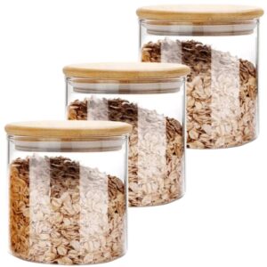 Kit 3 Pote de Vidro para Mantimentos 550ml com Tampa de Bambu Hermético Resistente Redondo