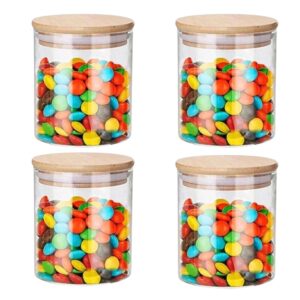 Kit 4 Pote de Vidro para Mantimentos 550ml com Tampa de Bambu Hermético Resistente Redondo