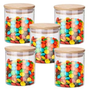 Kit 5 Pote de Vidro para Mantimentos 550ml com Tampa de Bambu Hermético Resistente Redondo