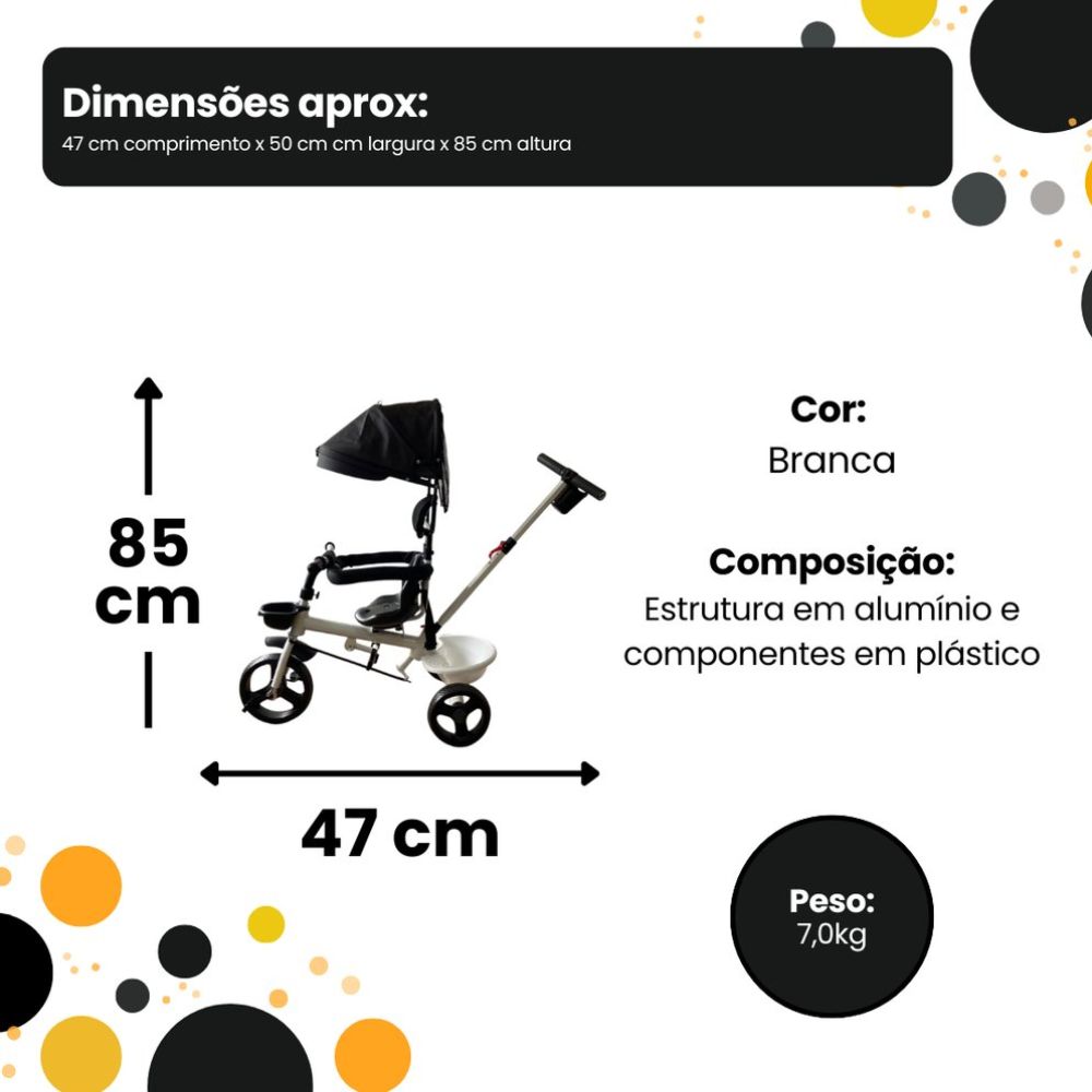 Triciclo Infantil com Empurrador Comfort Branco - Imagem 6