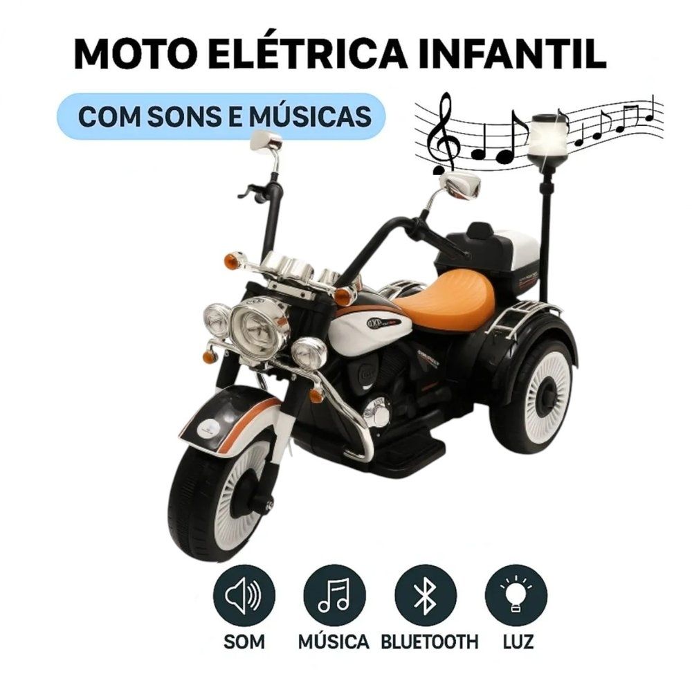 Moto Elétrica Infantil 12V Chopper Sirene Branca - Imagem 5