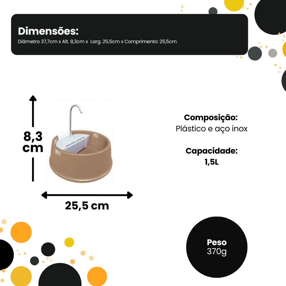 Fonte Bebedouro Gatos Cães Automático Joy Furacão Pet Bivolt - Marrom - Imagem 4