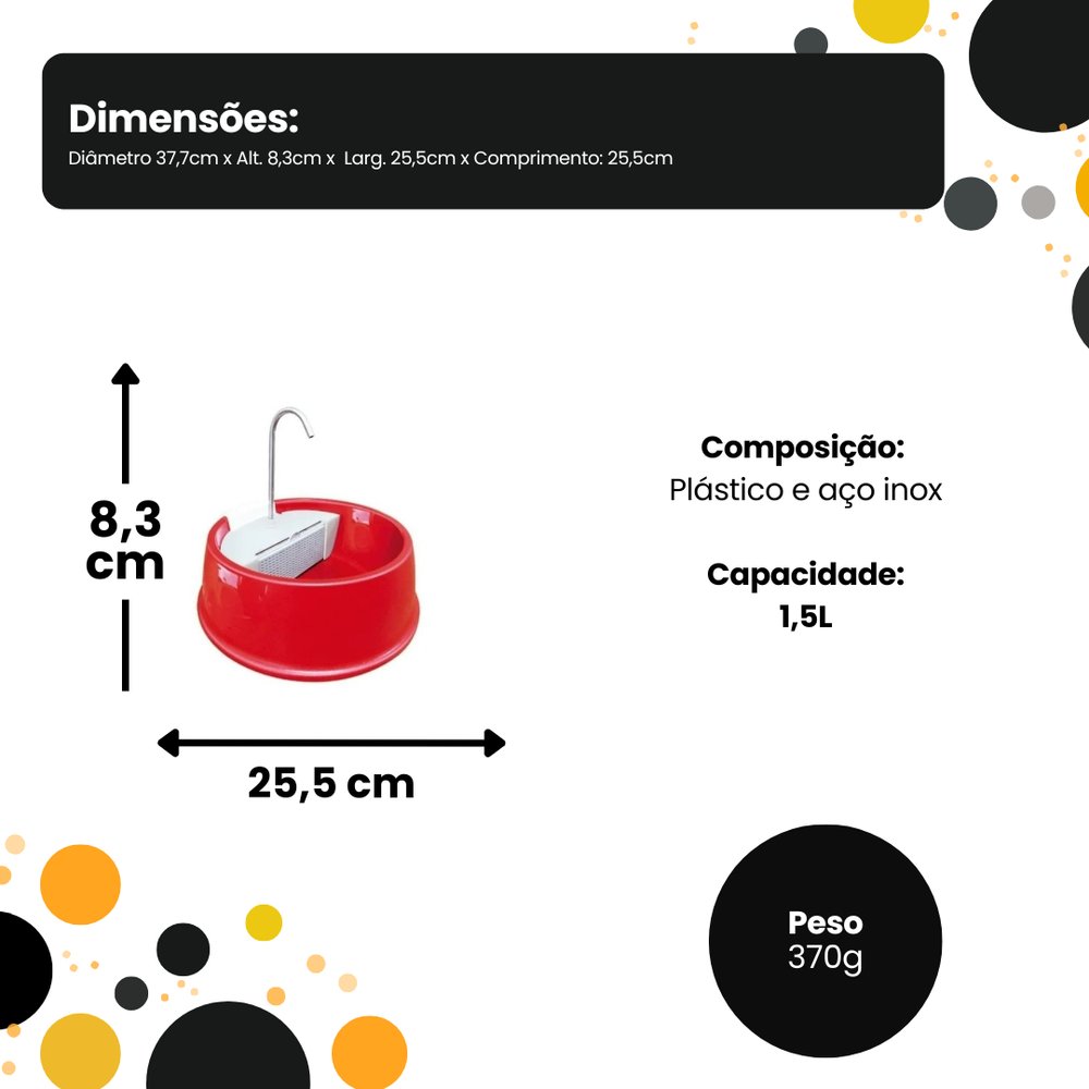 Fonte Bebedouro Gatos Cães Automático Joy Furacão Pet Bivolt - Vermelha - Imagem 4