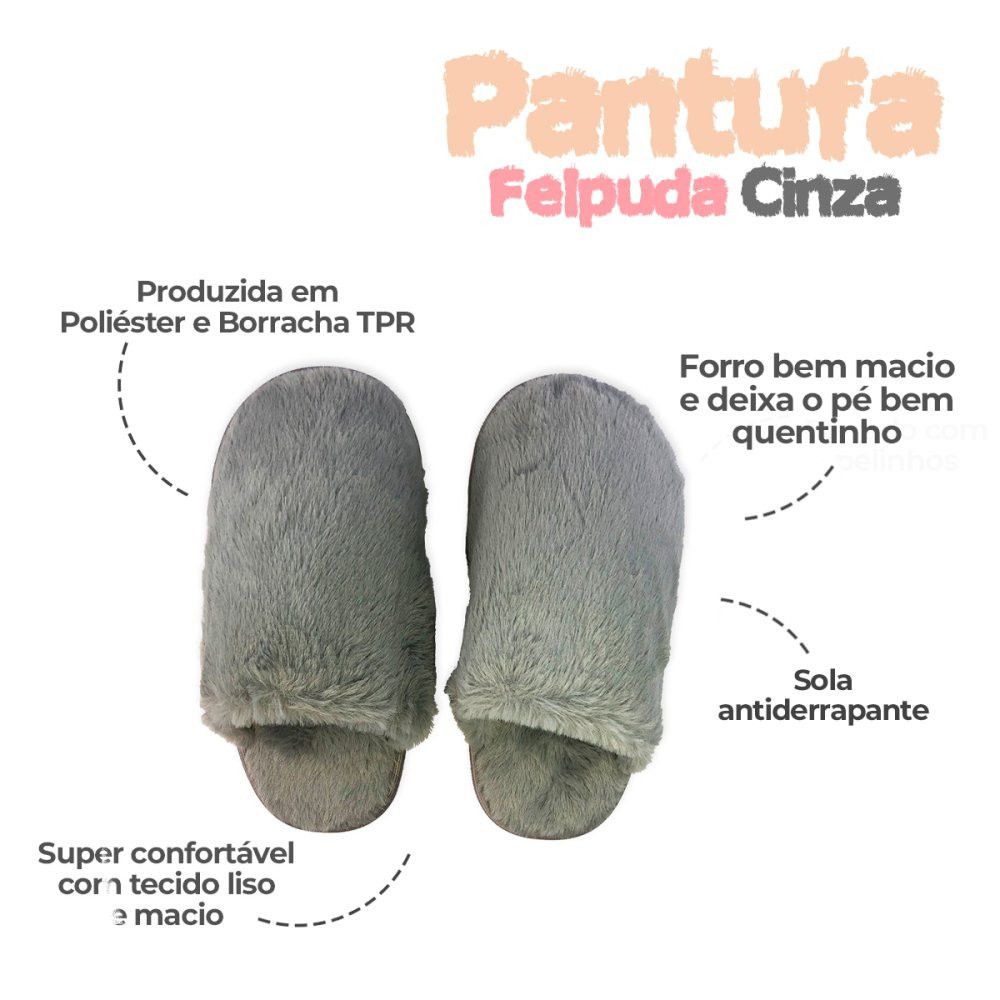 Pantufa Feminina Felpuda 38/39 Cinza - Imagem 2