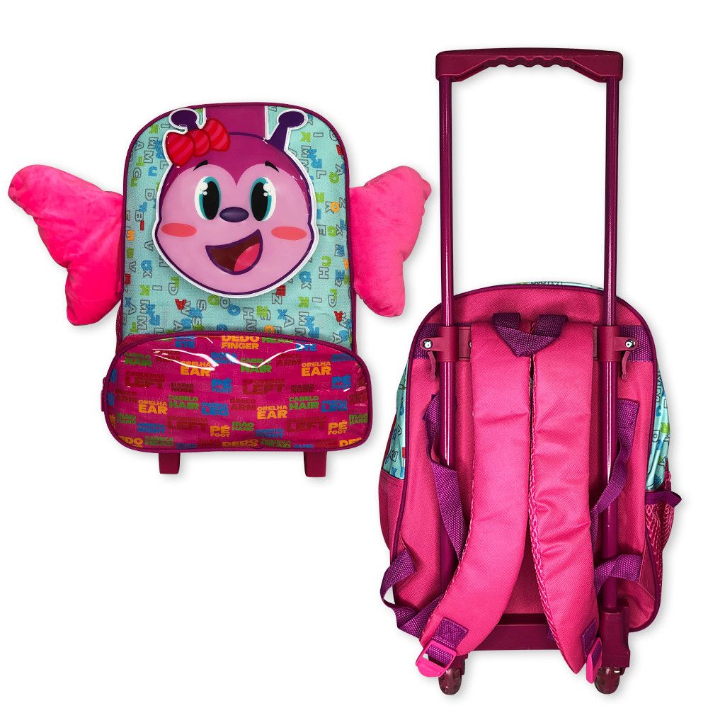 Mochila Infantil Escolar Borboleta Rodinha Rosa - Imagem 2