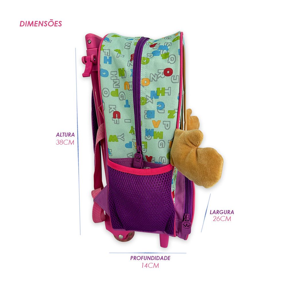 Mochila Infantil Escolar Rena Rodinha Rosa - Imagem 3