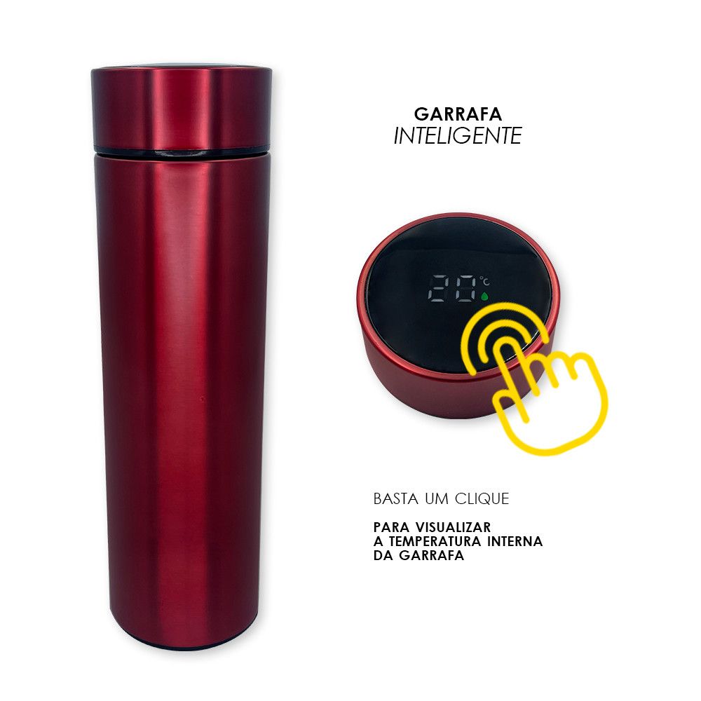 Garrafa Térmica Medidor Temperatura Digital Squeeze Portátil Vermelha - Imagem 2