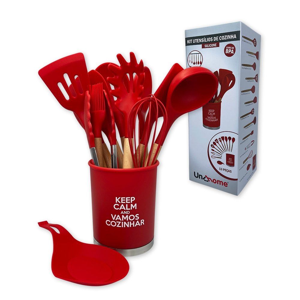 Kit Utensílios de Cozinha Silicone 13pçs Vermelha - Imagem 3