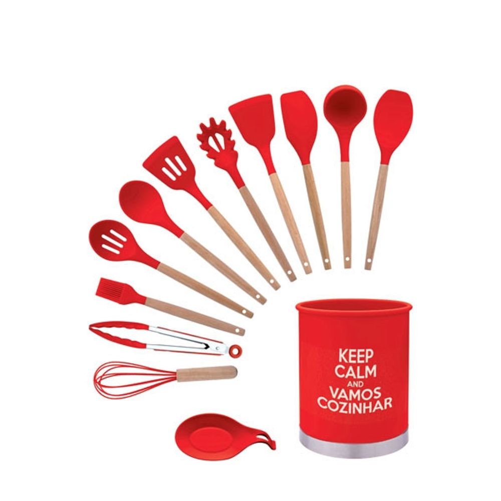 Kit Utensílios de Cozinha Silicone 13pçs Vermelha - Imagem 2