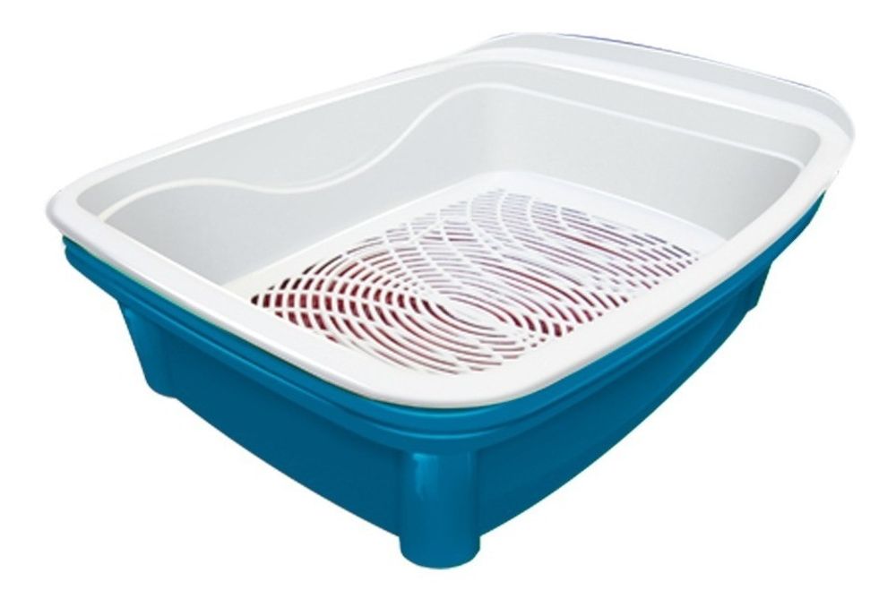 Banheira Caixa De Areia Higiênica Gatos 3 Peças Furacão Pet - Azul