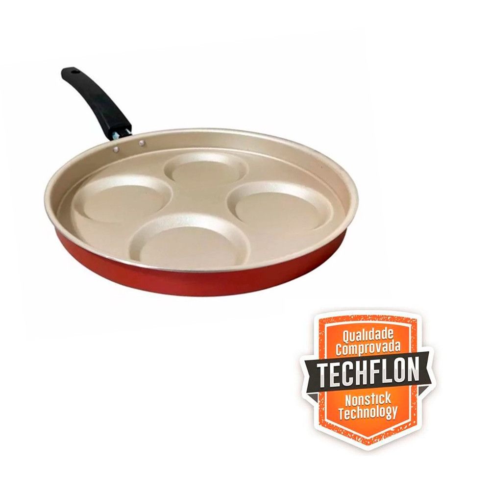 Frigideira 4 Em 1 Multiuso Com Divisórias Antiaderente Ovos Hamburgers - 1,5 Litros - Cereja - Imagem 2