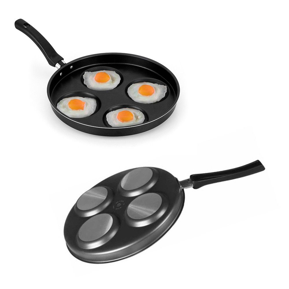 Frigideira 4 Em 1 Multiuso Com Divisórias Antiaderente Ovos Hamburgers - Preta - Imagem 3