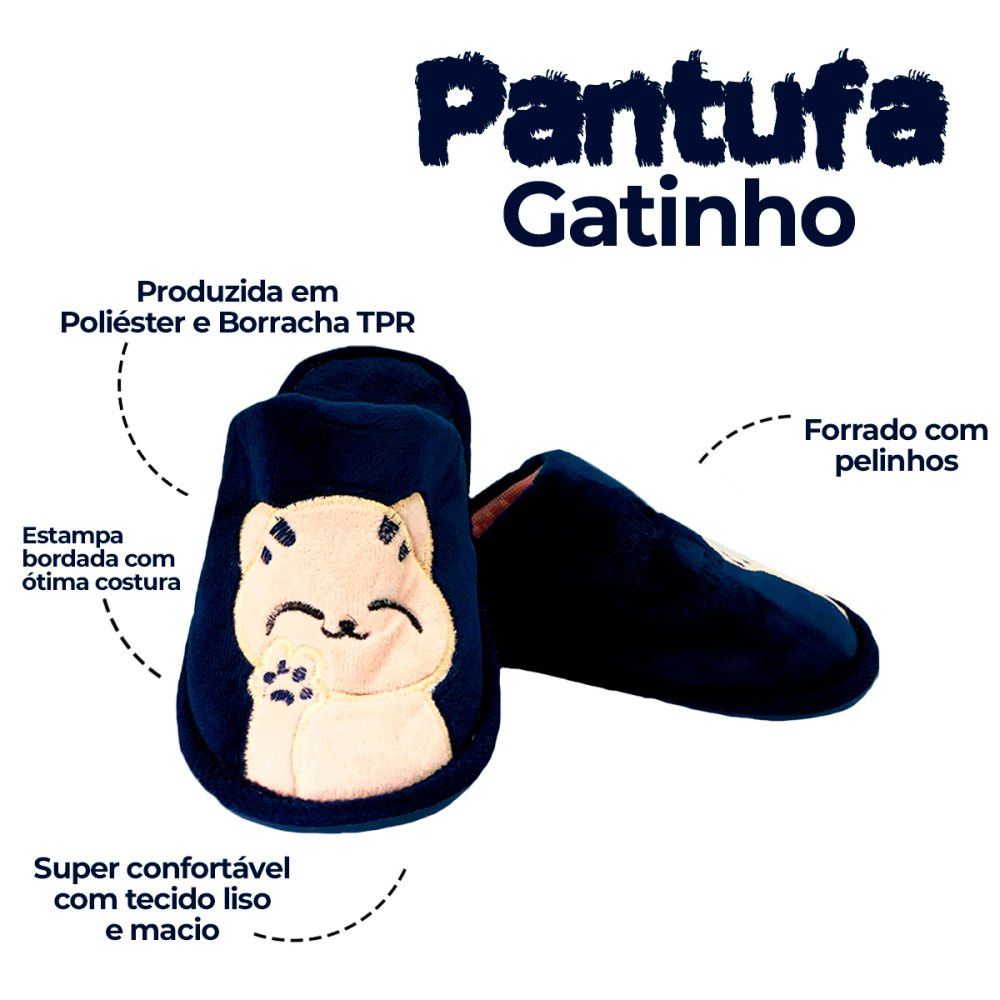 Pantufa Gatinho Infantil Azul Tam. 30/31 - Imagem 3