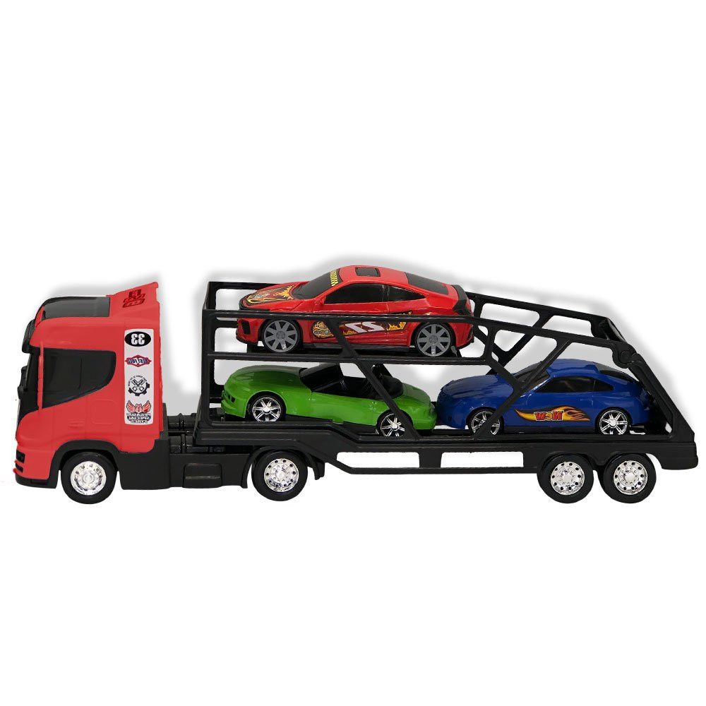 Caminhão Cegonheira Grande com 3 Carrinhos - Vermelho - Imagem 3