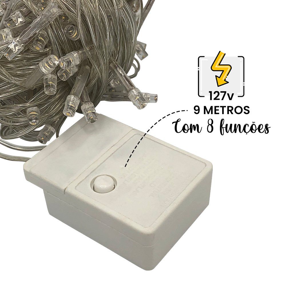 Pisca Pisca com 100 LEDs de 9 Metros com 8 Funções - 127v Branco Frio - Imagem 2