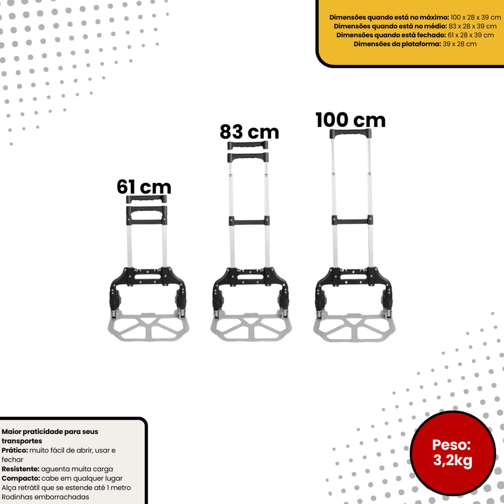 Carrinho de Alumínio Dobrável para Carga 80Kg - Imagem 5