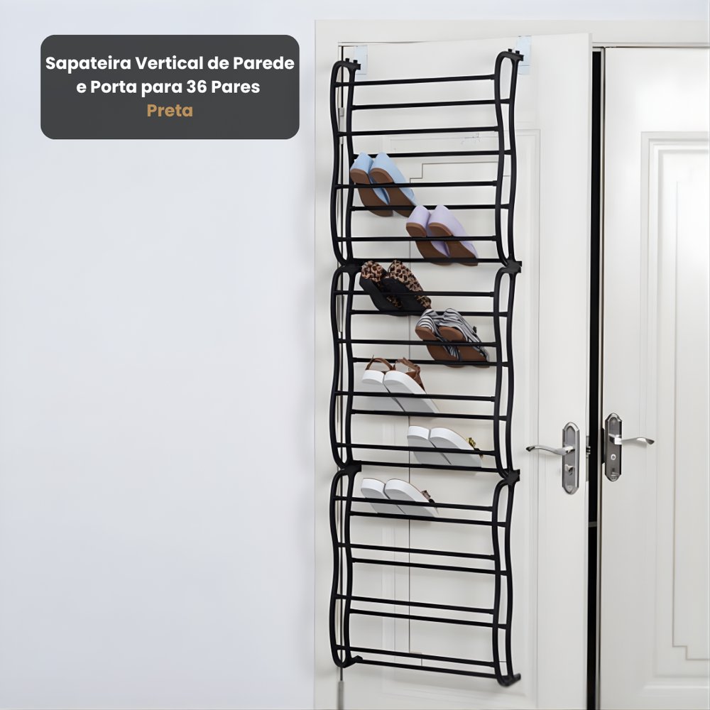 Sapateira Vertical de Parede e Porta para 36 Pares Preta - Imagem 3