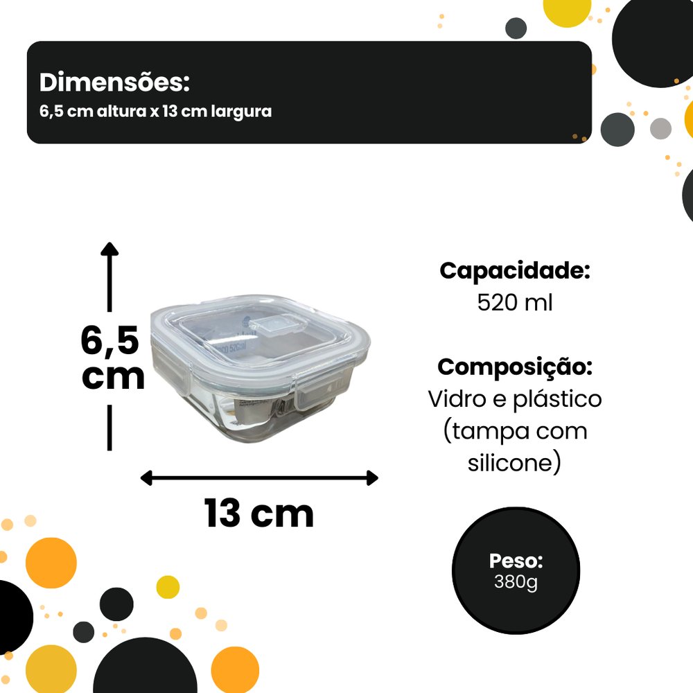 Pote Hermético de Vidro Quadrado 520 ml - Imagem 3