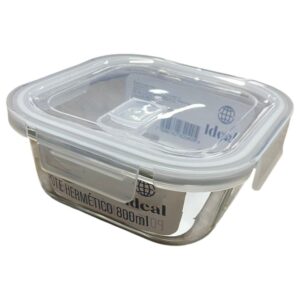 Pote Hermético de Vidro Quadrado 800ml Marmita com Tampa Trava