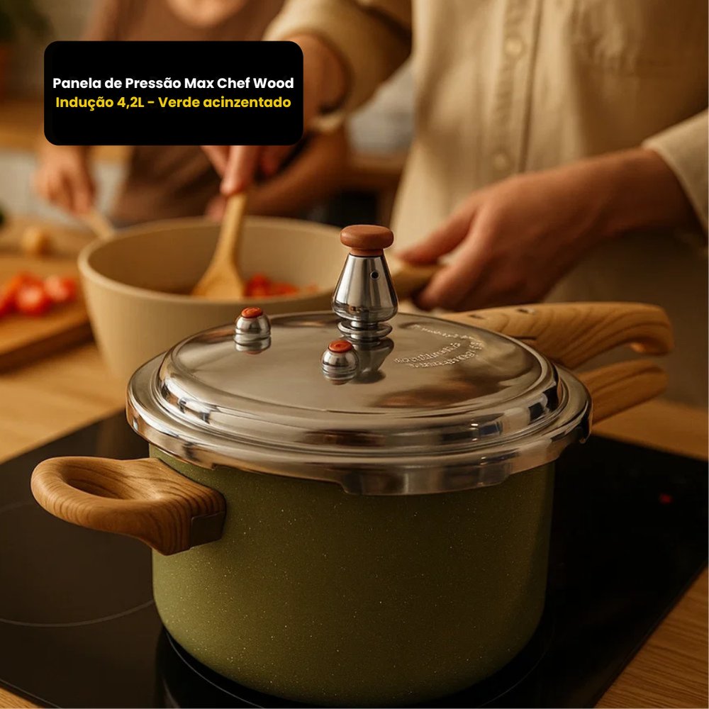 Panela de Pressão Max Chef Wood Indução 4,2L - Verde Acinzentado - Imagem 2