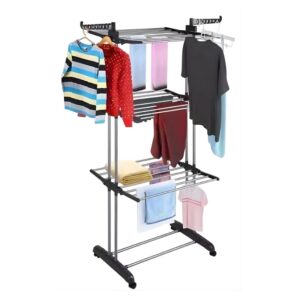 Multi varal de chão com bandejas e 3 andares  Com Cabideiro- Preta