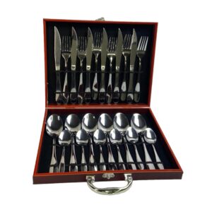 Conjunto de Talheres 24 Peças Inox com Maleta Marrom - Faqueiro Completo