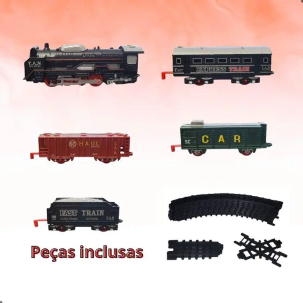 Trem Locomotivo Infantil Com Luz Trilhos E Vagões - Imagem 3