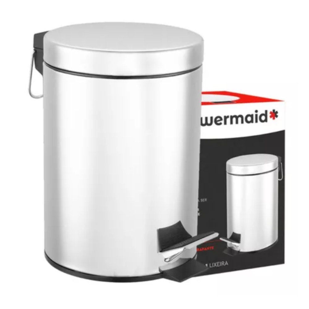Lixeira com Pedal 5 Litros com Tampa e Balde Removível Inox Antiodor Multiuso - Ideal para Banheiro, Quarto, Cozinha, Es - Imagem 3