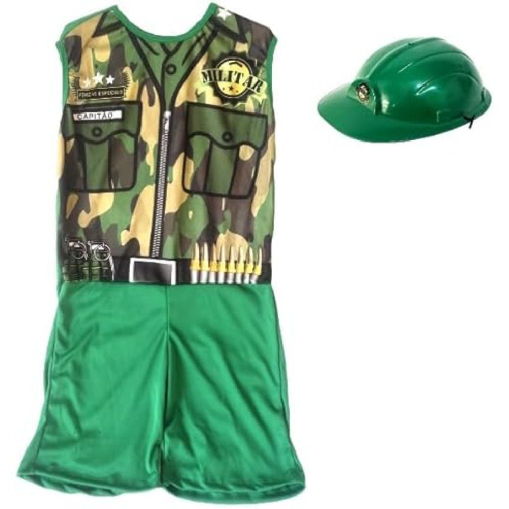 Kit Infantil Fantasia Militar com Capacete - P