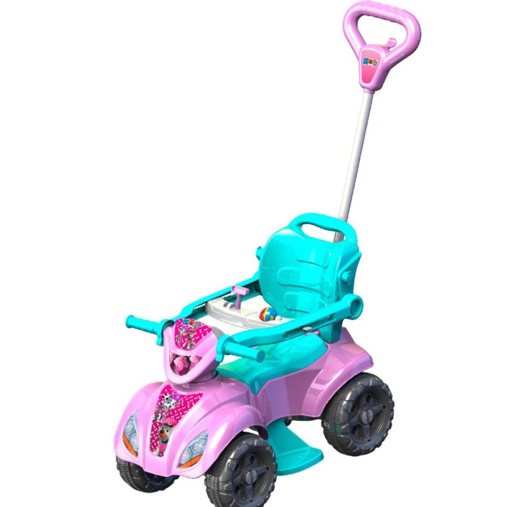 Quadriciclo Infantil de Passeio para Menina com Pedal e Empurrador - Cor Rosa (Rosa com Azul)