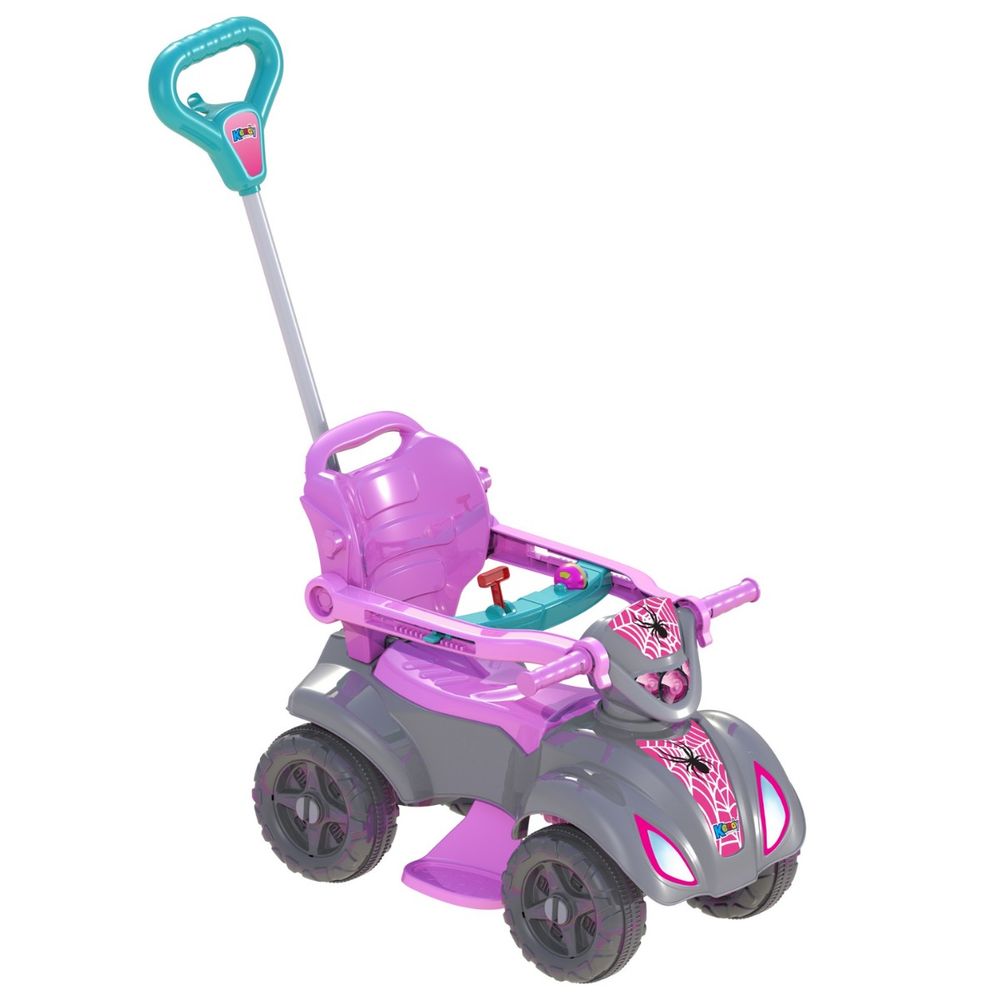 Quadriciclo Infantil de Passeio para Menina com Pedal e Empurrador - Cor Rosa (Rosa com Cinza)