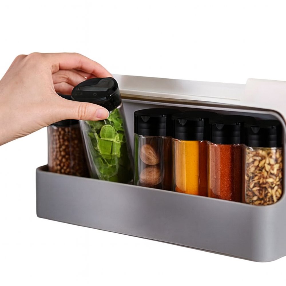 Conjunto Porta Condimentos Preto Com Suporte Autoadesivo - 6 Unidades