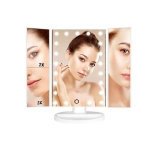 Espelho de Maquiagem Dobrável Triplo com Iluminação LED - Branca