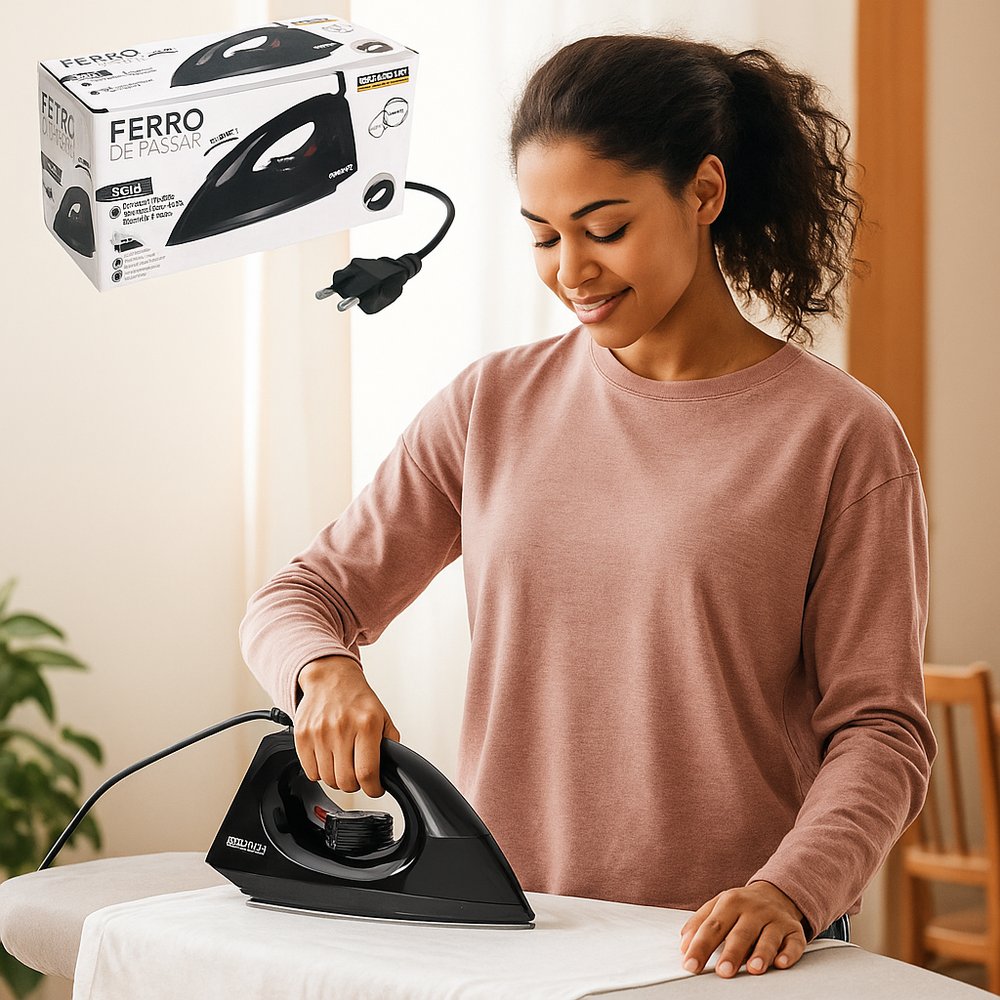 Ferro de Passar Roupa a Seco 1000W com Base de Cerâmica 127V ou 220V Preto - Ferro de Engomar - Ideal para uso Doméstico - Imagem 3