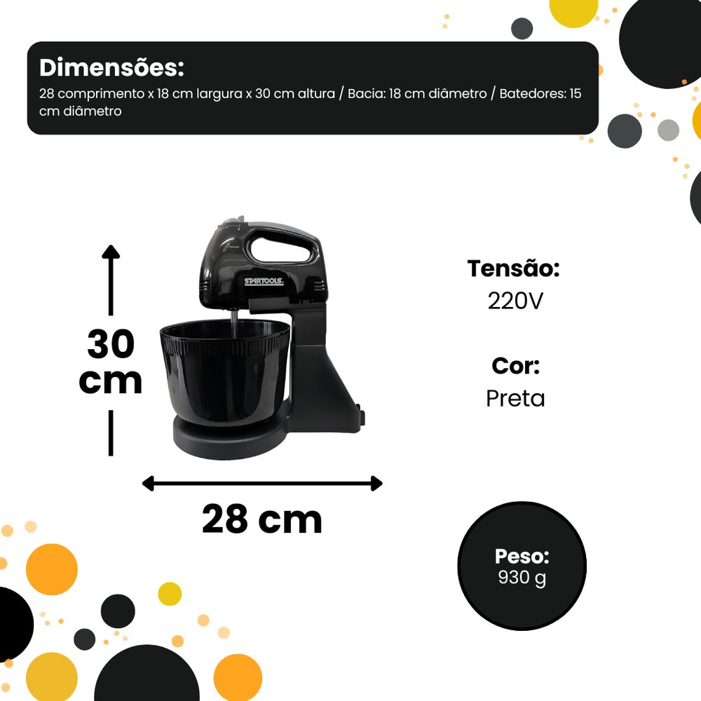 Batedeira Elétrica 127V com Balde 2L - Preta - Imagem 4