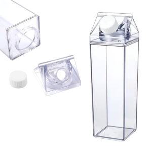 Garrafa Transparente Formato Caixa Leite Portátil Geladeira Suco Bebidas Água 1 Litro