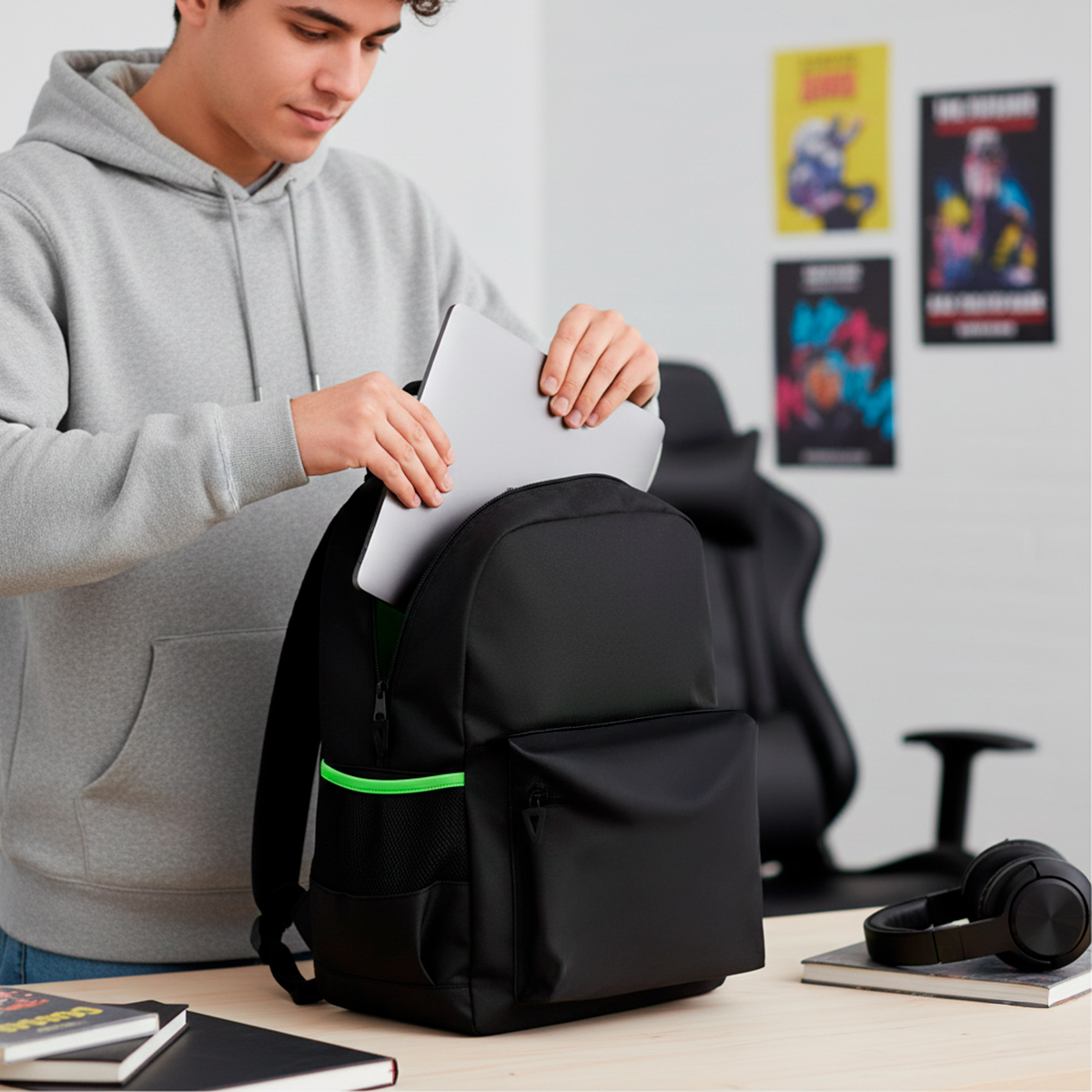 Mochila Costas Gamer Preta Escolar Passeio Casual - Imagem 5